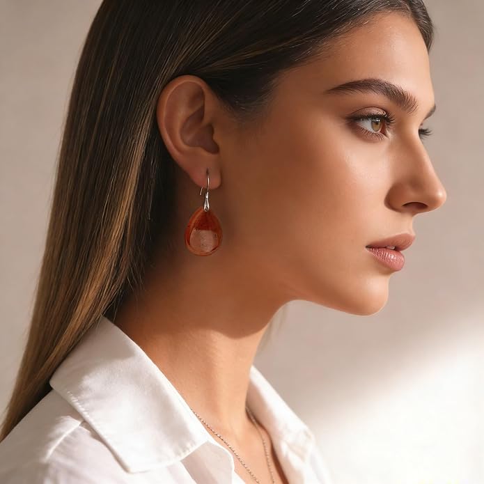 925 Sterling Silver Natural Crystal Agate Dangle Earrings, Waterdrop Teardrop Shape