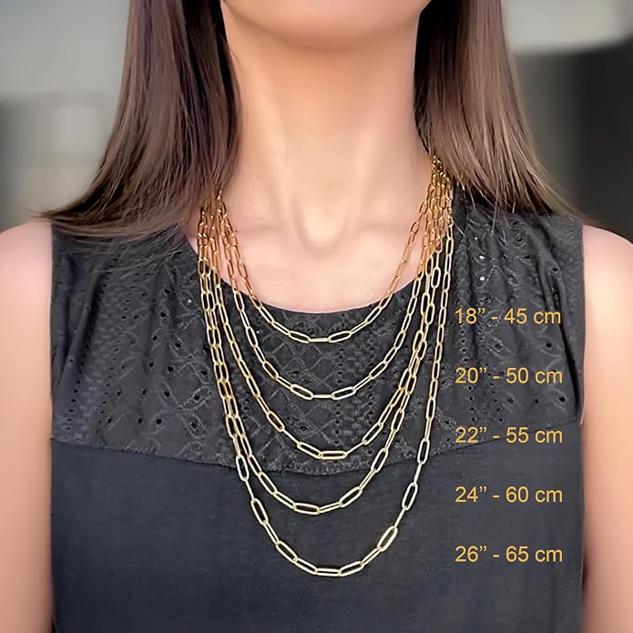 Paperclip Chain Necklace for Women – 925 Sterling Silver 14K Gold Plated, 4mm Minimalist Link Chain with Lobster Clasp