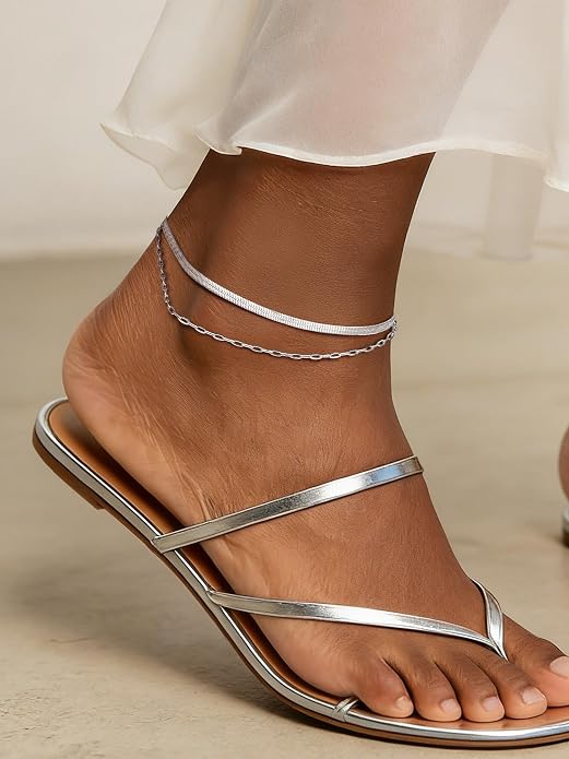PROSTEEL Ankle Bracelets for Women Waterproof, Layered Stainless Steel Summer Beach anklets, Silver/Gold 8-10.5 Inch Adjustable, Come with Box