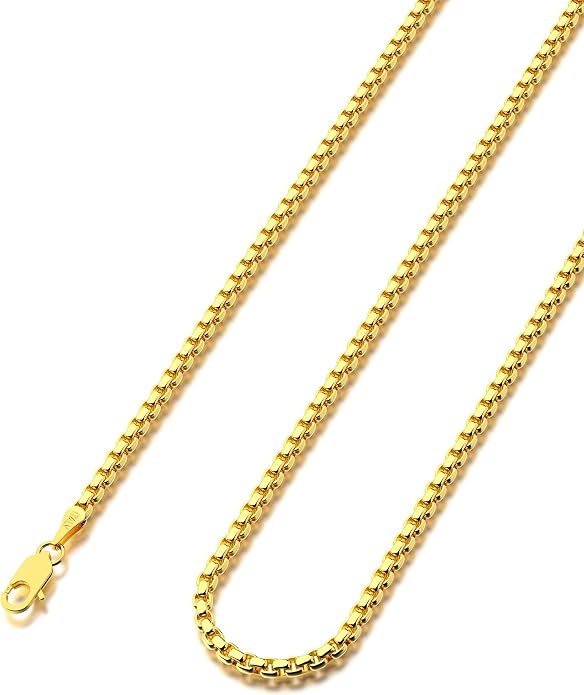 925 Sterling Silver Box Chain Lobster Clasp 2/3/4/5mm Necklace for Women Mens Box Chain Silver/14K Gold Plated Plated Necklace Chain Diamond Cut 16-30 Inches