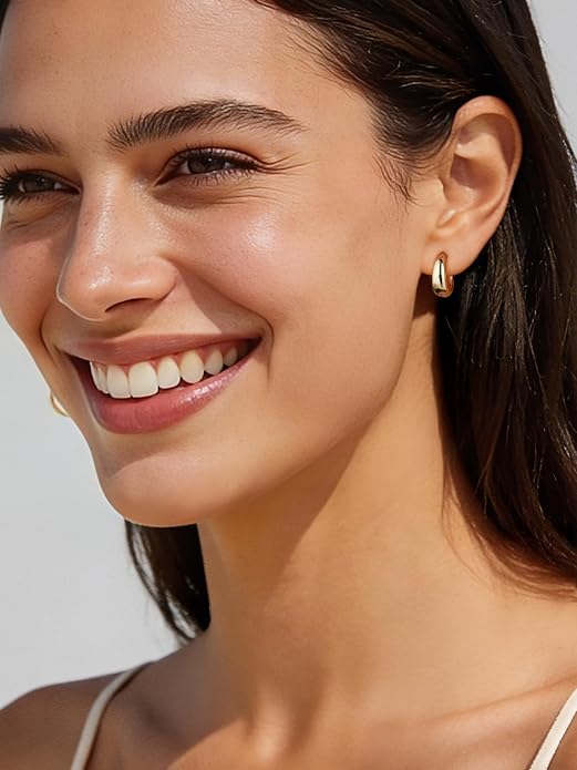 ChicSilver Solid 925 Sterling Silver Chunky Hoop Earrings for Women, Silver Small Thick Huggie Earrings Hypoallergenic Lightweight Silver Hoop Earrings for Sensitive Ears (8/10/12/14mm)