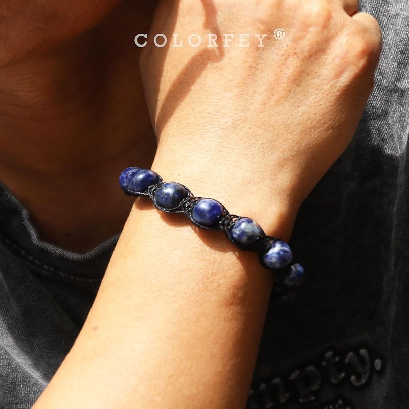 Healing Crystal Sodalite Bead Bracelet for Men, Natural Sodalite Crystal Bracelets Healing Blue Stone Bracelet for Men 10mm, Protection Energy Bracelets Handmade Bead Jewelry for Him