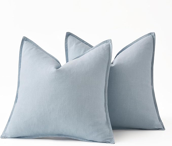 MIULEE Decorative Linen Euro Sham Pillow Covers 22x22 Inch Light Blue | Boho Farmhouse Neutral Couch Throw Pillows for Bed, Pack of 2 Accent Coastal Modern Pillowcases, Sofa Livingroom Home Decor