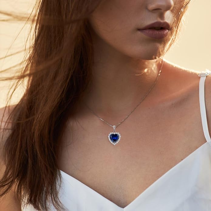 STARCHENIE 925 Sterling Silver Heart Birthstone Pendant Necklace for Women | Genuine 925 silver pendant, heart birthstone, love heart design, 925 silver 18+2" adjustable chain