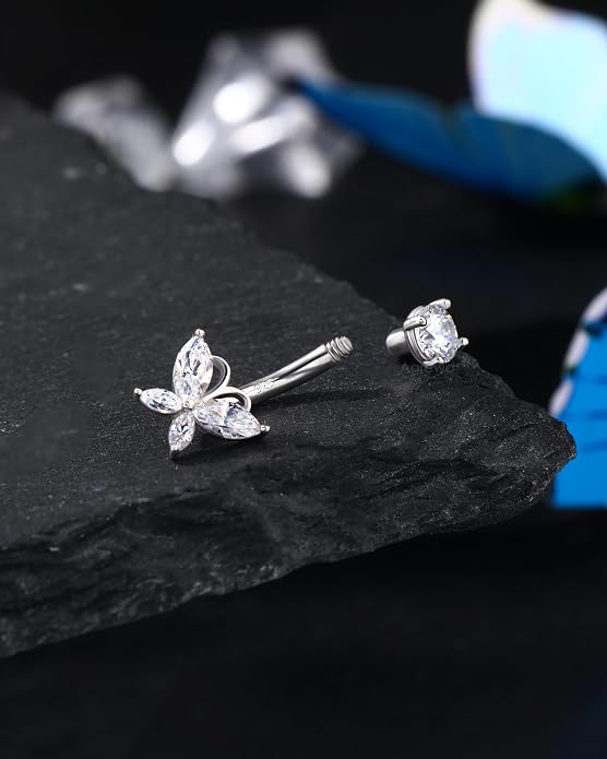 14K Gold Plated Belly Button Rings 925 Sterling Silver Belly Navel Rings for Women Surgical Steel Navel Piercing Jewelry