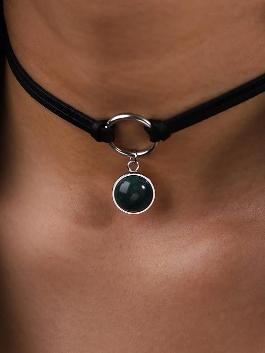 Sacina O Ring Crystal Choker, Black Choker, Boho Hippie Necklace, Gothic Necklace, Christmas Jewelry Gift for Women