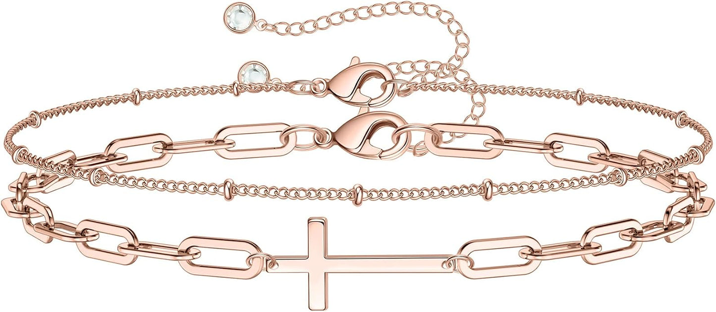 Dainty Gold Bracelets for Women, 14K Gold Plated Adjustable Layered Beads Bracelet Cute Evil Eye Oval Chain Pearl Bar Turtle Gold Bracelets for Women Jewelry