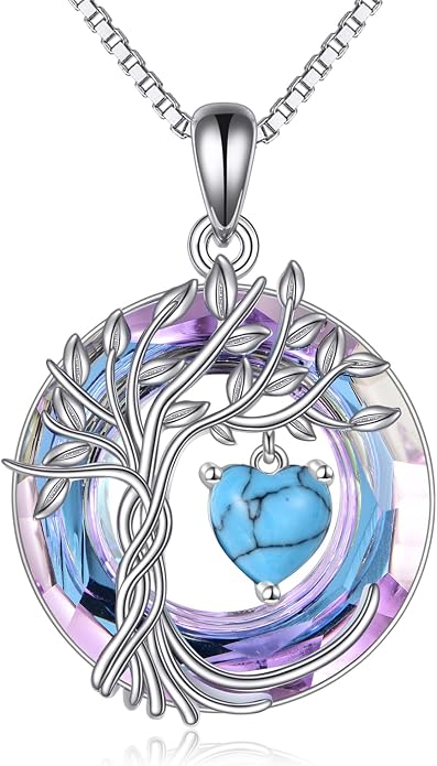 POPLYKE Mothers Day Gifts for Mom Her Wife Tree of Life Necklace 925 Sterling Silver Birthstone Pendant with Crystal Anniversary Birthday Wedding Jewelry for Women