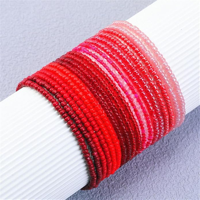 Fuqimanman2020 18Pcs Boho Stackable Beaded Bracelets for Women Colorful Handmade Multilayered Rice Beads Anklets Set Summer Beach Bohemian Jewelry Gift