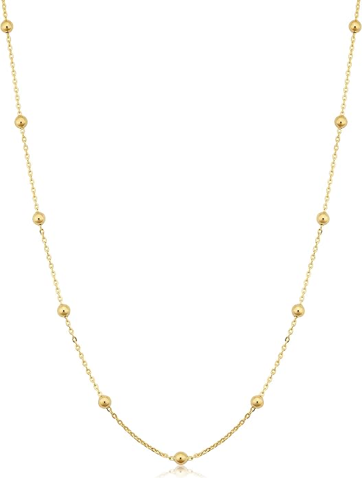 14k Yellow Gold Filled 3 mm Ball Station Satellite Necklace for Women (16, 18, 20, 24 or 30 inch)