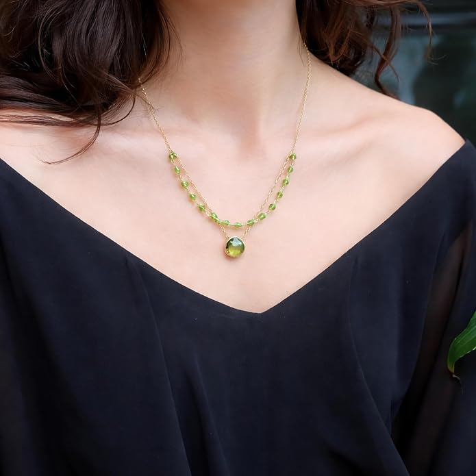 Layering Necklace for Women, Premium Layered Gold Healing Crytsal Necklaces - Tarnish Free 18K Gold Vermeil Certified S925 Classic Stack Necklace Gold Jewelry for Women - Mothers Day Gifts for Mom Wife