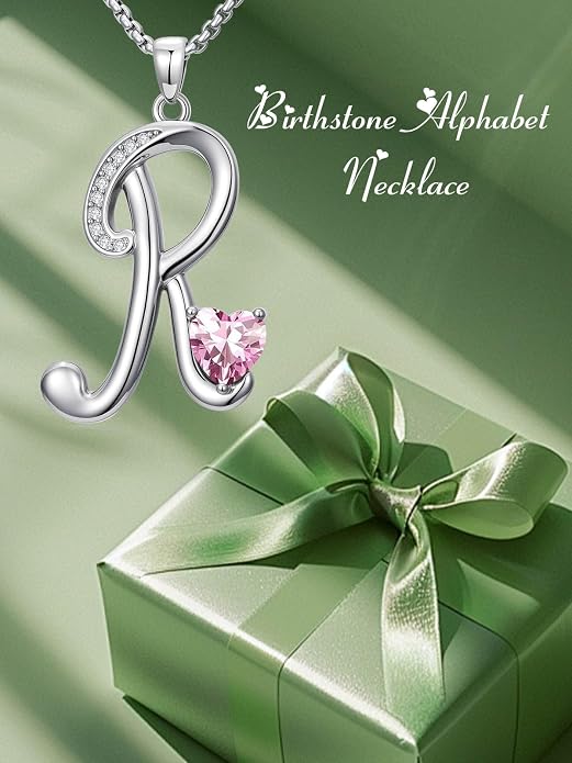 Birthday Gifts for Women Alphabet A to Z Initial Birthstone Pendant Necklaces for Women - 18k White Gold Plated Personalized Name Jewelry Anniversary Graduation Gifts for Wife Her Daughter Girlfriend(with Gift Box)