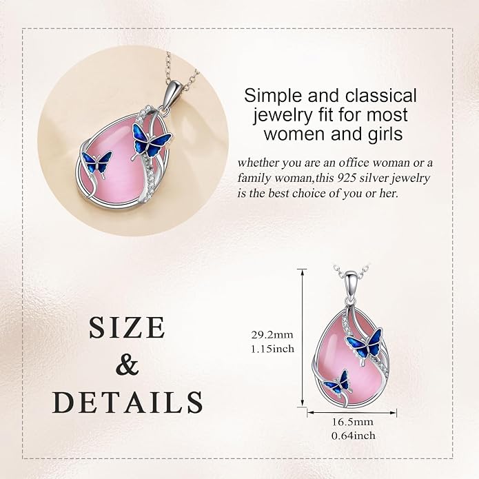 KQF Dragonfly/Butterlfy/Cat/Jellyfish/Bunny/Axolotl/Bee/Mermaid/Hummingbird/Elephant Necklace for Women Sterling Silver Moonstone Pendant Necklace Dragonfly Jewelry Gifts for Women