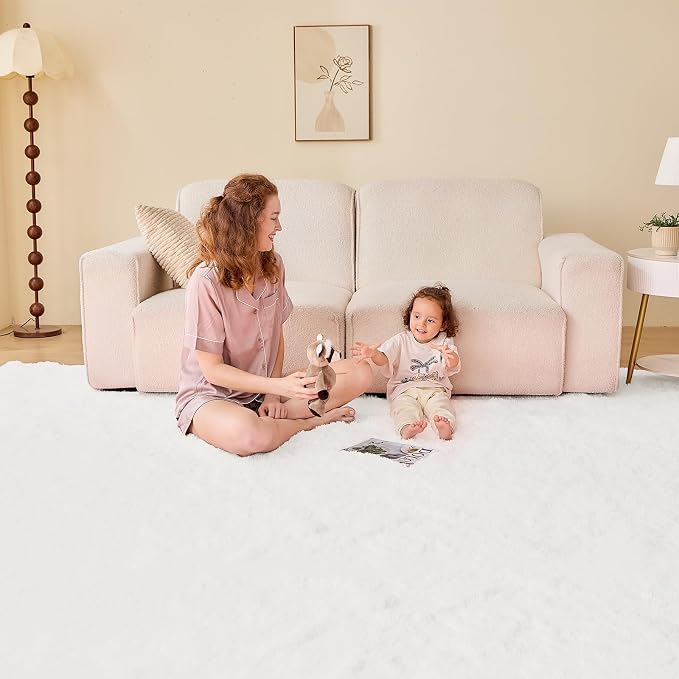 OPPODREAM 8x10 White Rugs for Bedroom, Ultra-Soft Fluffy Area Rugs for Living Room, 8 x 10 Shag Carpet for Nursery, Kids, Girl, Boy, Baby, Plush, Fuzzy, Shaggy, Cute Home Decor