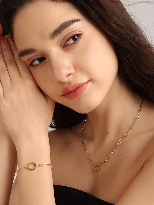 FRUMOS 18K Gold Plated Brass Bracelet for Women, Dainty Adjustable Chain Bracelet, Hypoallergenic Fashion Jewelry for Daily Wear