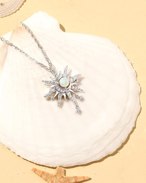FANCIME Soluna Nexus Necklace for Women Sterling Silver Moon Jewelry Sun Pendant Fine Jewelry Gemstone Birthday Mothers Day Gifts for Wife
