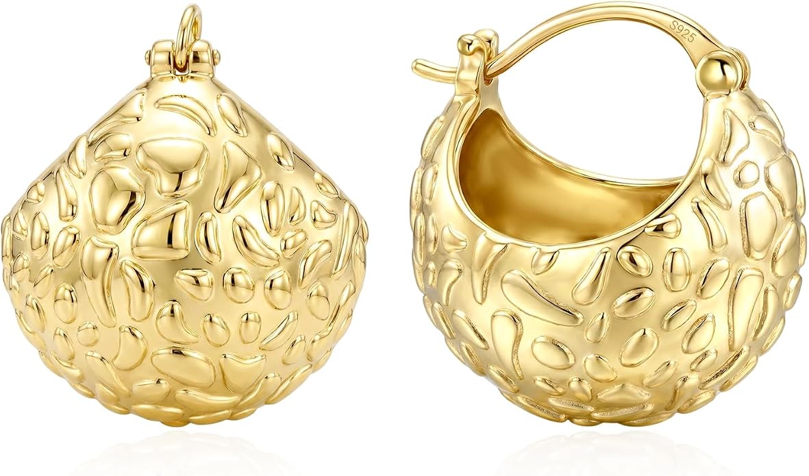 AiliFe Chunky Gold Earrings 14K Gold Plated Ball Earrings Huggie Hoop Statement Earrings Vintage Leverback Thick Hypoallergenic Earring for Women