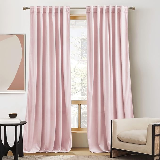 RYB HOME Pink Velvet Curtains 84 inches - Blackout Curtains for Living Room, Thermal Insulated Noise Reducing Panels Soft Luxury Window Decor for Bedroom, Blush Pink, W52 x L120 inches, 2 Panels
