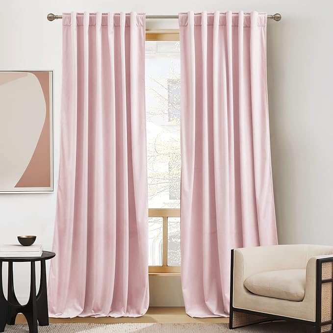 RYB HOME Blush Pink Velvet Curtains for Bedroom Living Room, Thermal Insulated Privacy UV Heat Blocking Luxurious Soft Rod Pocket Back Tab Drapes for Nursery, 42" W x 63" L, 2 Panels