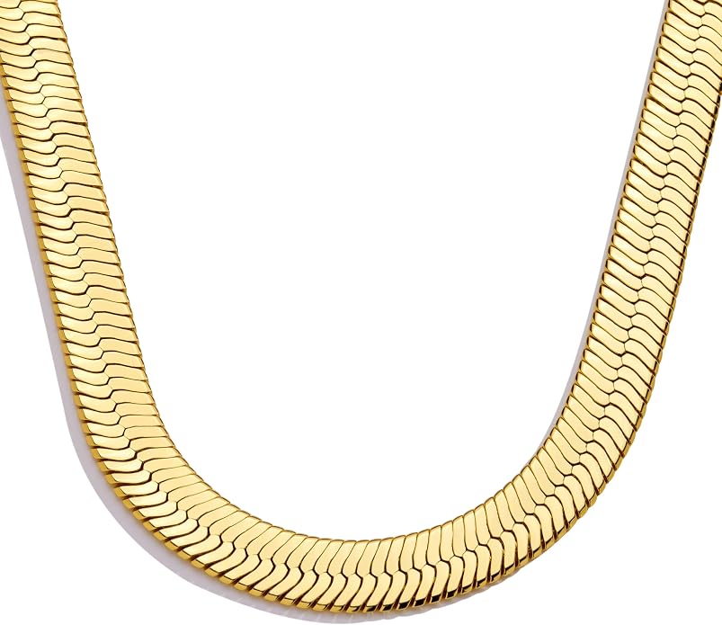 WomenGifts 14K Gold Silver Plated Herringbone Necklace for Women, Dainty Snake Chain Choker, Trendy Simple Long Layered Jewelry Non Tarnish, 3/4/5/8mm,14,16,18,20,22,24,26 Inch Thin & Chunky Options