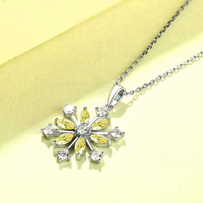 JO WISDOM 925 Sterling Silver White/Blue CZ Winter Frozen Large Snowflake Necklace Pendant