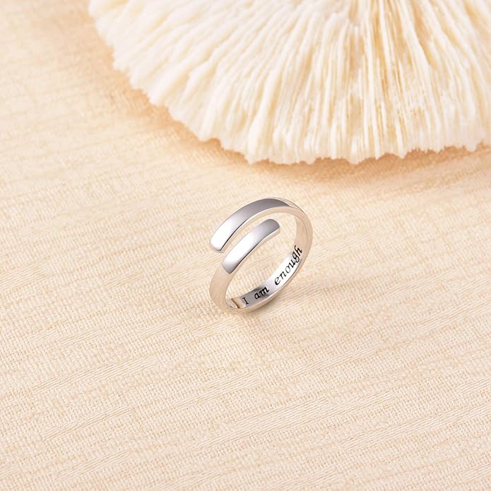 BEILIN 925 Sterling Silver Inspirational Jewelry Rings Adjustable Ring Personality Encouragement Gift for Teens Women
