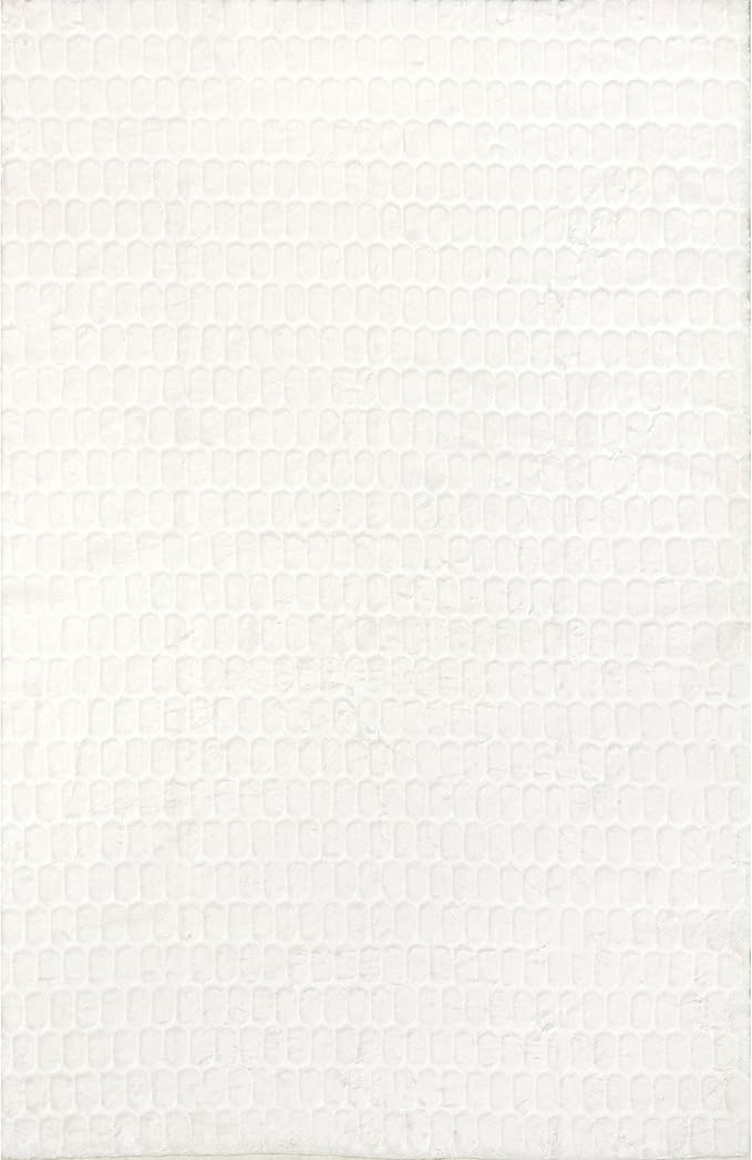 nuLOOM Nia White Geometric Washable Area Rug, 8' x 10' | Nuloom Nia Geometric 8' x 10' Machine Washable Area Rug for Living Room Bedroom Dining Room, White