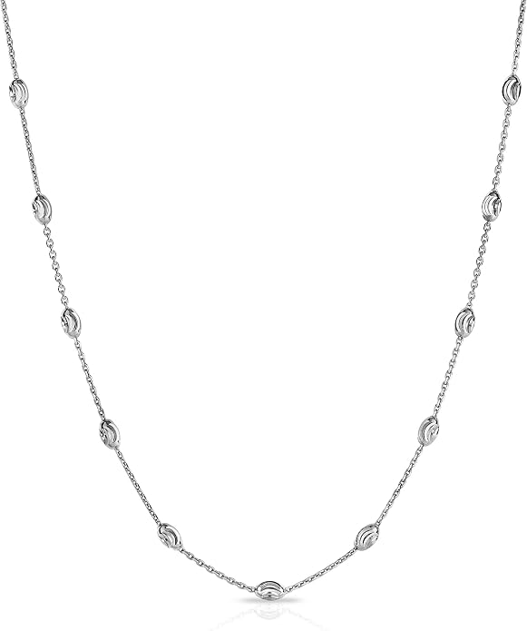 Verona Jewelers Sterling Silver Station Oval Bead Necklace for Women Teen Girls- 925 Station Necklace, 925 Silver Jewelry, Sterling Silver Necklace 10-36 Inch, Silver, Gold, Rose Gold