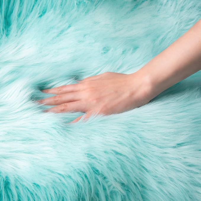 Ashler faux fur rug, Fluffy Shaggy Area Rug Ultra Soft 3 x 3 Feet Round Fur Rug, Turquoise Fuzzy Rug Machine Washable Shag Rug, Nursery Decor Throw Rugs for Bedroom, kids room, Living Room
