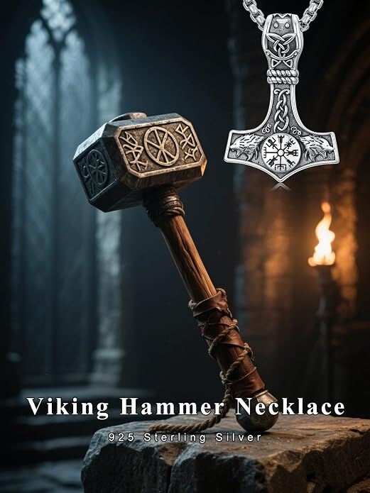 Norse Viking Thor Hammer Necklace 925 Sterling Silver Nordic Mjolnir Necklace Viking Talisman Jewelry Gift for Men