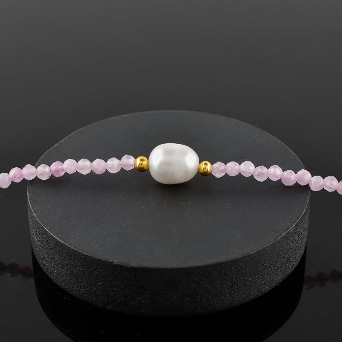 InfinityGemsArt Gemstone Gold Necklace For Women, Birthstone Natural Crystal Stone With Freshwater Pearl Beaded Jewelry, Gold Plated 18 Inch Chain