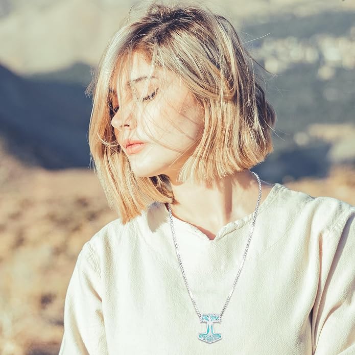 Eusense Viking Jewelry for Men Women Sterling Silver 925 Mjolnir Thors Hammer Pendant Celtic Cross Necklace Wolf Odin Raven Freya Goddess Norse Pagan Compass Vegvisir Yggdrasil Nordic Viking Necklaces Gifts