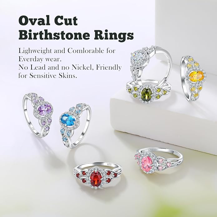 925 Sterling Silver Celtic Knot Engagement Ring for Women Moissanite/Cubic Zirconia Inlaid Oval Shaped Birthstone Rings Cocktail Wedding Birthday Jewelry(with Box)