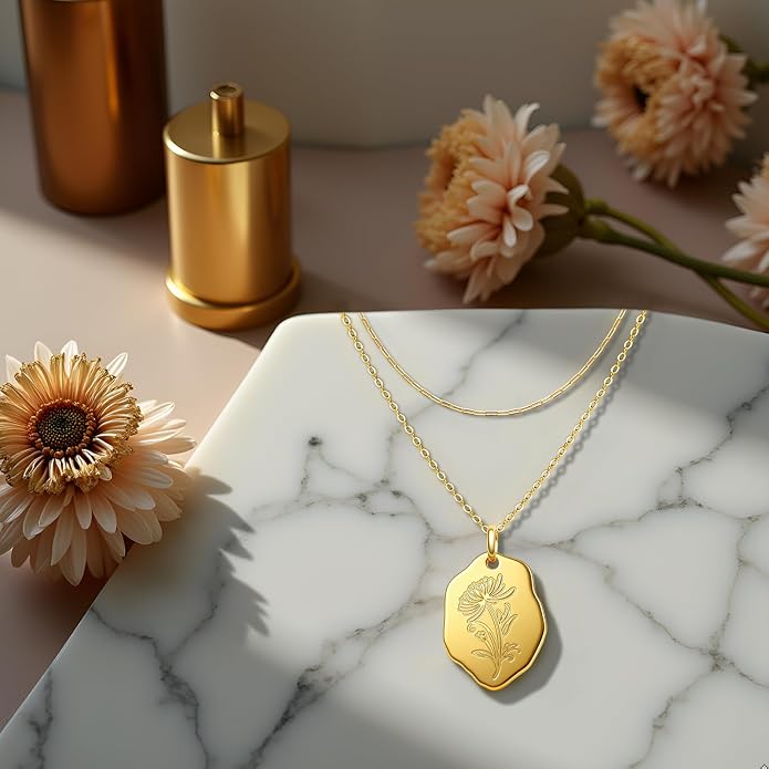 Layered Necklaces for Women S925 Sterling Silver 14k Gold Plated Cross Jesus Tulip Birth Month Flower Necklace Pendant Jewelry Mothers Day Birthday Gifts