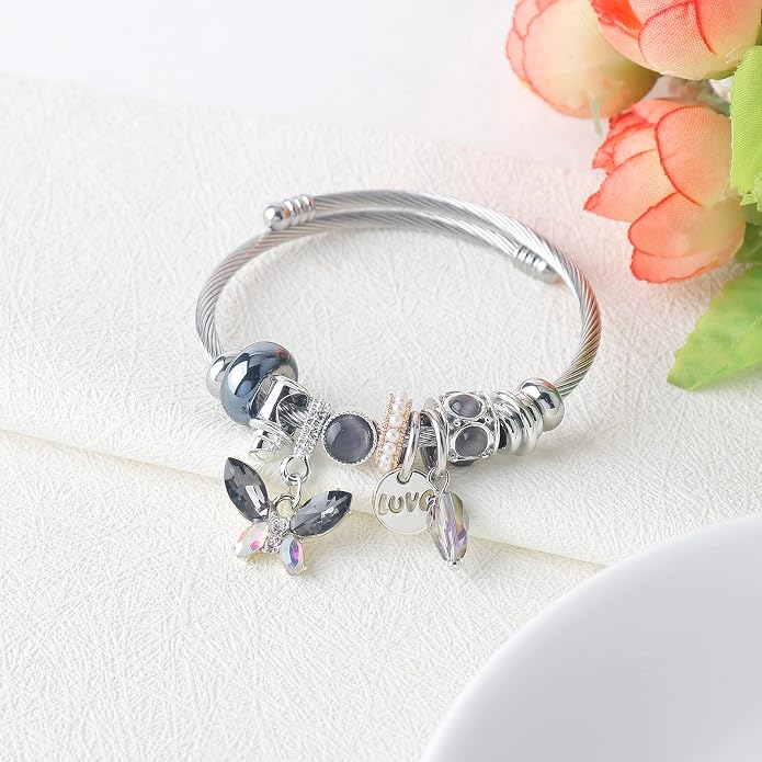 DS Charm Bracelets for girls,exquisite cute cartoon friendship bracelets Silver Stainless Steel Bangle with birthday Gift box, Adjustable girls jewelry Suitable for holiday gifts