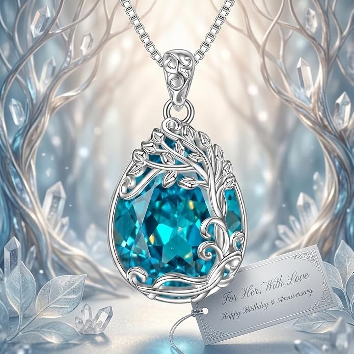 Teardrop Moonstone Necklace for Women Tree of Life/Filigree Birthstone Pendant Necklace Jewelry