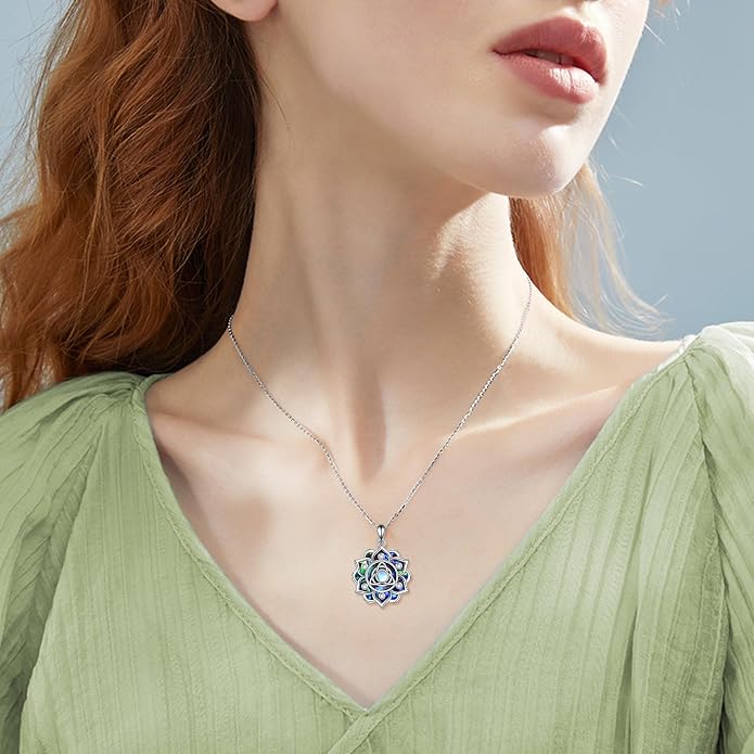ONEFINITY Lotus Necklace 925 Sterling Silver Moonstone Pendant Necklace Yoga Lotus Jewelry for Women