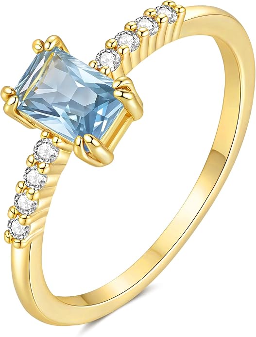 YeGieonr Birthstone Stackable Rings for Women Dainty Gold Rings with Baguette Cubic Zirconia, Non Tarnish Thin Band Ring, 14k Gold Plated Pinky Rings Jewelry Gift