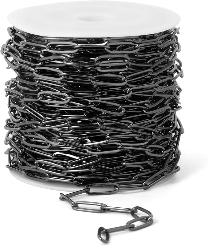 [16.5 Ft] Gunmetal Paperclip Chains Roll, 4.3mm Width 304 Stainless Steel Black Paperclip Oval Link Chain Spool Bulk for DIY Jewelry Making