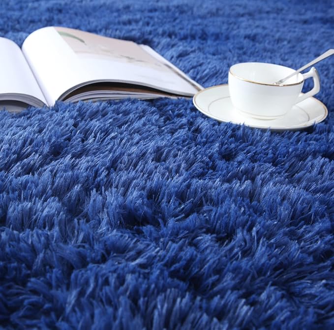 Blue Shag Area Rug 4x6 Bedroom - Soft Fluffy Carpet Decor | Soft as Cotton Under Little Feet - Dense Microfiber Shag Kids Love to Sit, Play and Walk Barefoot on All Day Long