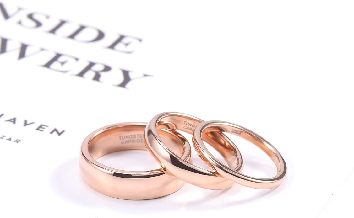 TRUMIUM 2mm 4mm 6mm 8mm Tungsten Wedding Band Ring for Men Women Silver/Rose Gold Plated/Rainbow/Gold Plated Domed High Polish Engagement Promise Rings Comfort Fit 4-15