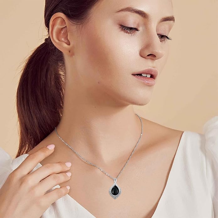 PELOVNY Celtic Knot Necklaces for Women 925 Sterling Silver Gemstone/Birthstone Teardrop Infinity Necklace Irish Celtic Pendant Jewelry Gifts for Mom Daughter Wife