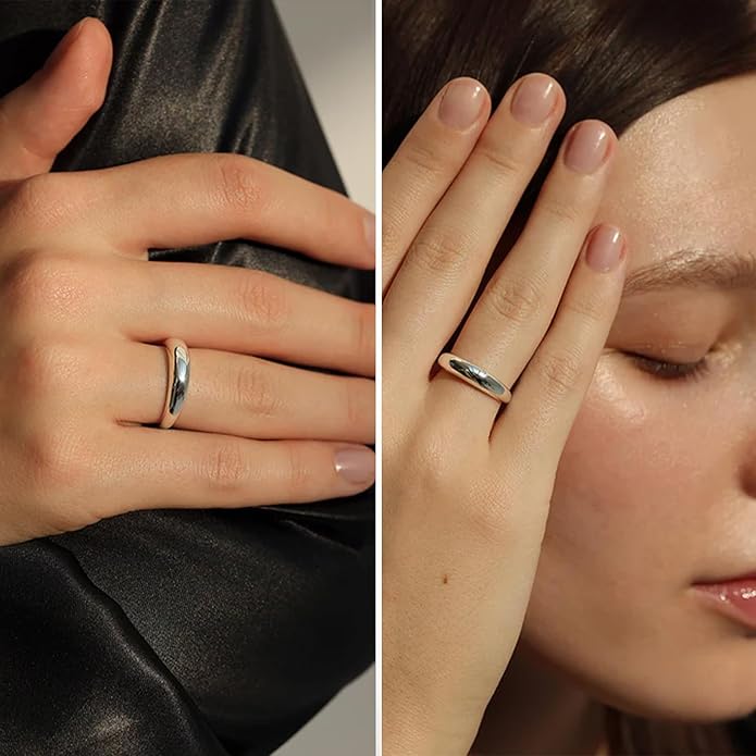 NOKMIT Chunky Dome Rings for Women Dainty 14K Gold Silver Tone Cute Bold Dome Statement Ring Thick Minimalist Thumb Band High Polished Smooth Comfort Fit Size 5-10
