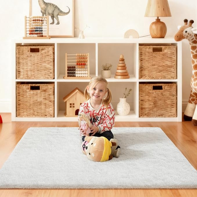 Cream White Rugs for Bedroom, 4x6 Fluffy Area Rugs for Living Room, Small Fuzzy Shag Soft Non-Slip Carpet for Kids Girls and Boys Nursery Dorm Indoor Room Home Decor (4ft X 6ft, Cream White)
