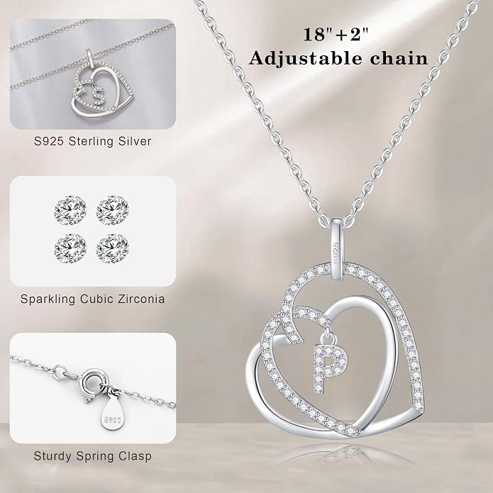 Infinity Heart Necklaces for Women, S925 Sterling Silver Initial Necklace Womens Jewelry Mothers Day Gifts Girls Valentines Gifts for Her Christmas Birthday Gifts for Women Mom Wife Girlfriend