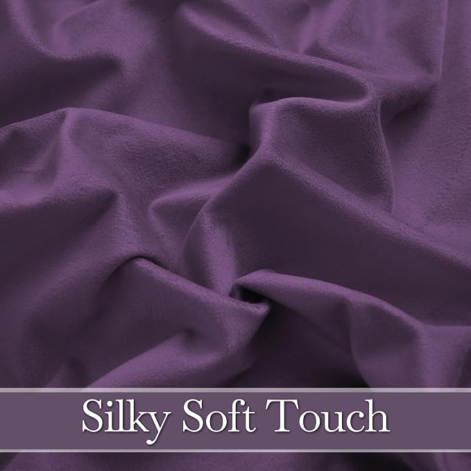 RYB HOME Purple Velvet Curtains 96 inches Length, Back Tab & Rod Pocket Soft Fabric Blackout Thermal Insulated Curtains & Drapes for Bedroom Dining Room, Purple, W 52 x L 96, 2 Panels Set