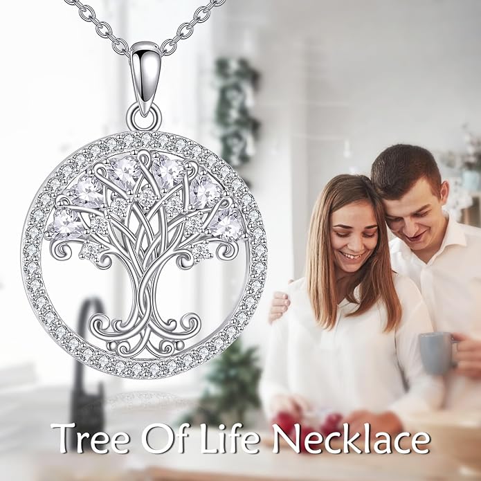 Tree of Life Necklace for Women Birthstones Jewelry for Women Sterling Silver Fine Anniversary Birthday Christmas Wedding Jewelry for Wife Sister