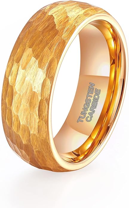 TRUMIUM Tungsten Wedding Rings for Men Women 4MM 6MM 8MM Mens Wedding Band Black/Rose Gold/Gold Plated Rings Hammered Matte Finish Jewelry Comfort Fit Size 5-13
