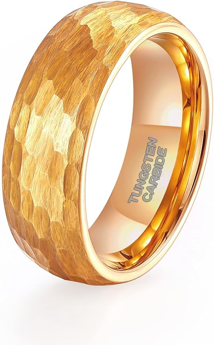 TRUMIUM Tungsten Wedding Rings for Men Women 4MM 6MM 8MM Mens Wedding Band Black/Rose Gold/Gold Plated Rings Hammered Matte Finish Jewelry Comfort Fit Size 5-13