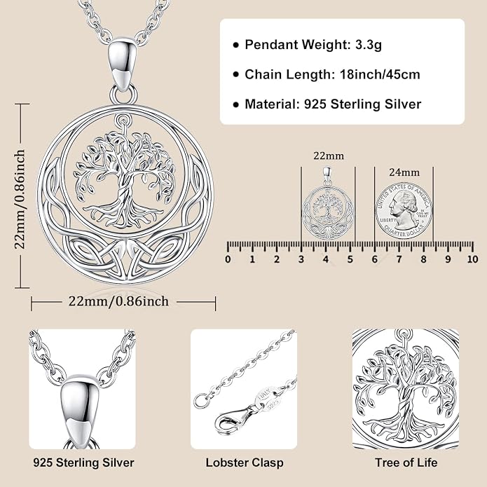 Aniu Tree of Life Necklace for Women, 925 Sterling Silver Mother of Pearl Family Palm Tree Charm Pendant Jewelry for Birthday Christmas Gift
